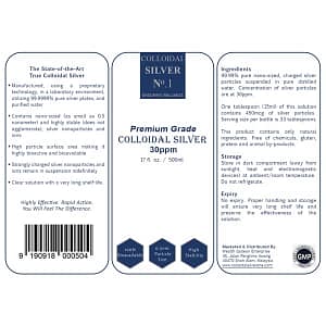 Colloidal Silver 30ppm Bottle Label